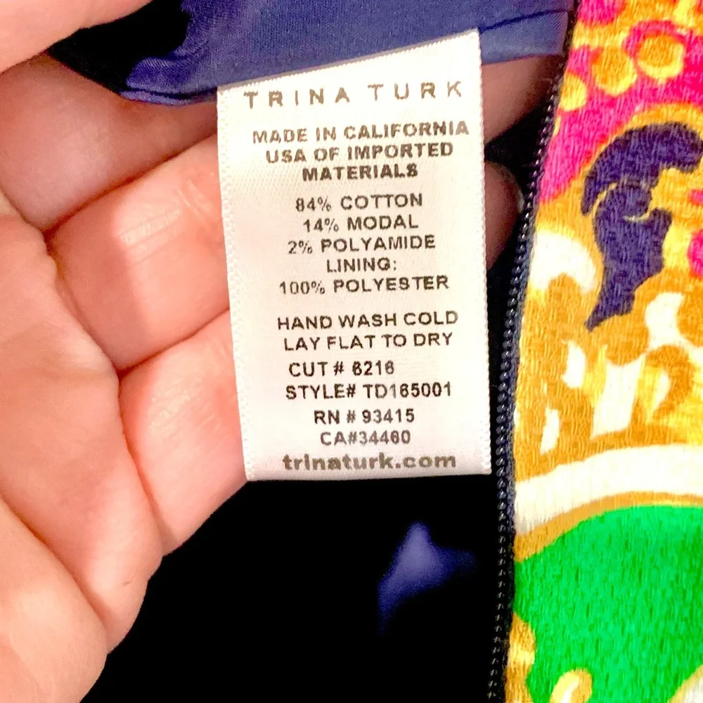 Trina Turk Colorful Patterned Sleeveless Midi Dress With Bead Detail Womens Sz10